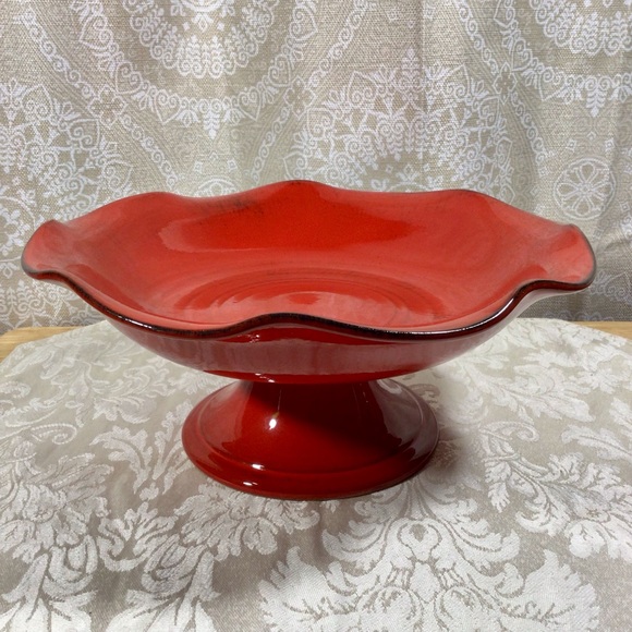 Crate&Barrel Other - Crate&Barrel Red Ruffled Ceramic Pedestal Dish - Made in Italy
